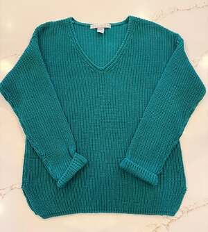 Vintage The Limited Teal Chunky Knit Sweater | Ramie Cotton Blend | V-Neck | Sma